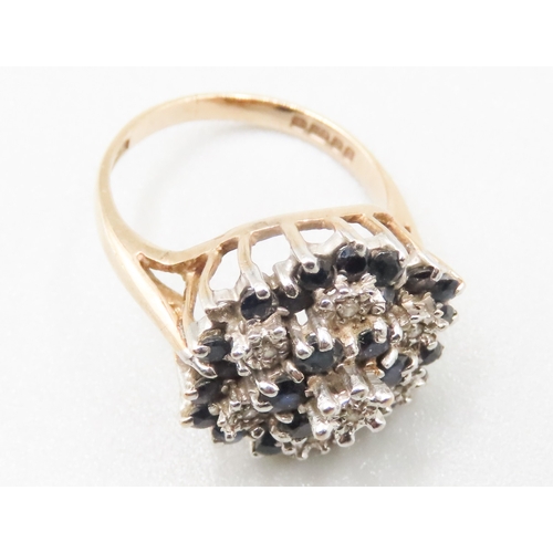 327 - Sapphire and Diamond Set Cluster Ring Attractively Detailed Mounted in 9 Carat Yellow Gold Ring Size... 