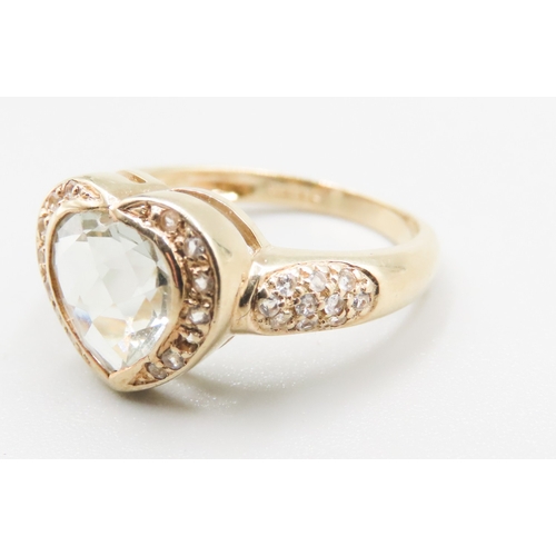 338 - Aquamarine and Gemstone Set Heart Motif Ring Mounted in 9 Carat Yellow Gold Ring Size N