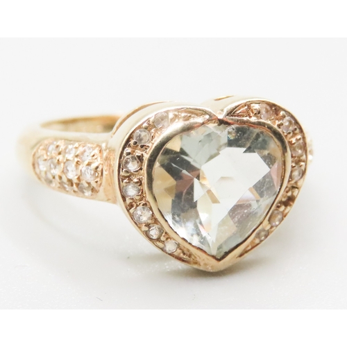 338 - Aquamarine and Gemstone Set Heart Motif Ring Mounted in 9 Carat Yellow Gold Ring Size N