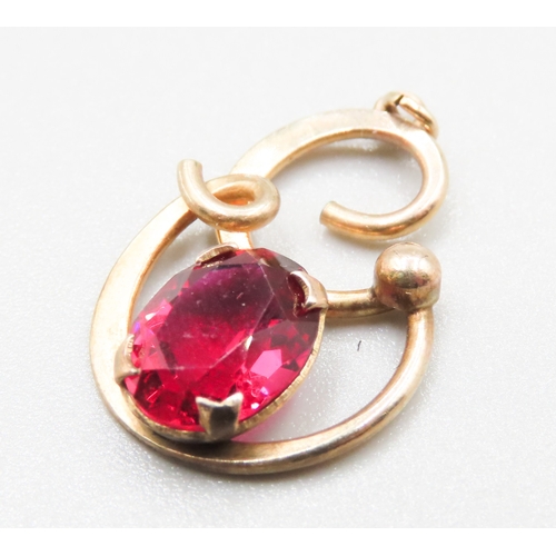 343 - Russian Ruby Single Stone Set Pendant Mounted in 9 Carat Yellow Gold 2cm High