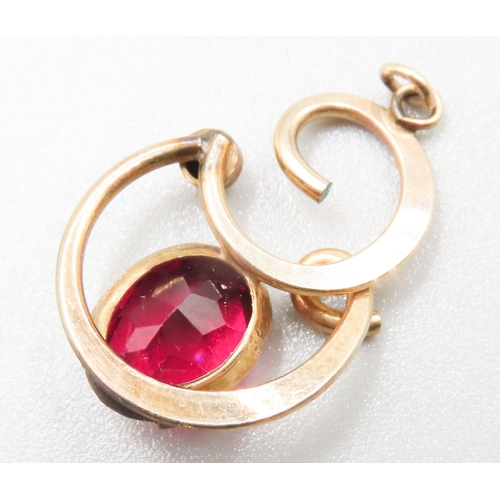 343 - Russian Ruby Single Stone Set Pendant Mounted in 9 Carat Yellow Gold 2cm High