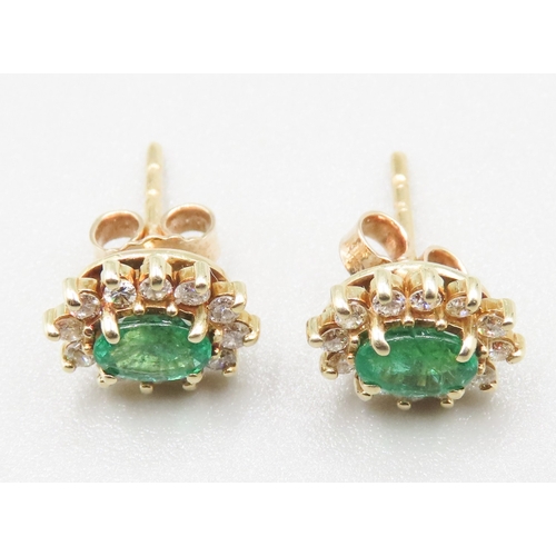 346 - Columbian Emerald AAA+ and Diamond Set Ladies Cluster Earrings Mounted in 14 Carat Yellow Gold 1cm H... 