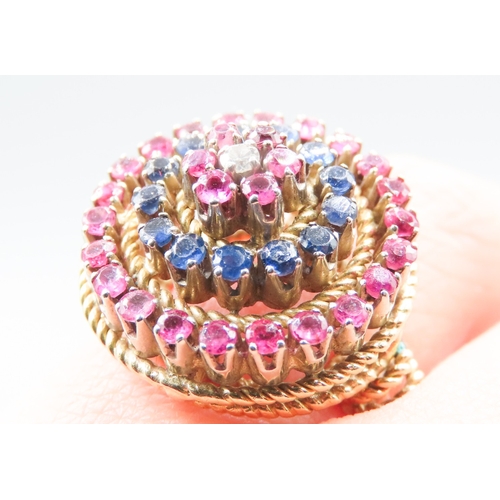 354 - Finely Detailed Ruby Sapphire and Diamond Set Ring Mounted in 14 Carat Yellow Gold Ring Size L