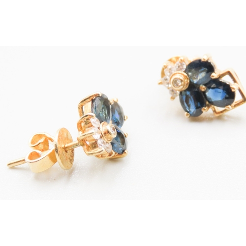 361 - Pair of Sapphire and Gemstone Cluster Set Earrings Mounted in 14 Carat Yellow Gold 1cm High