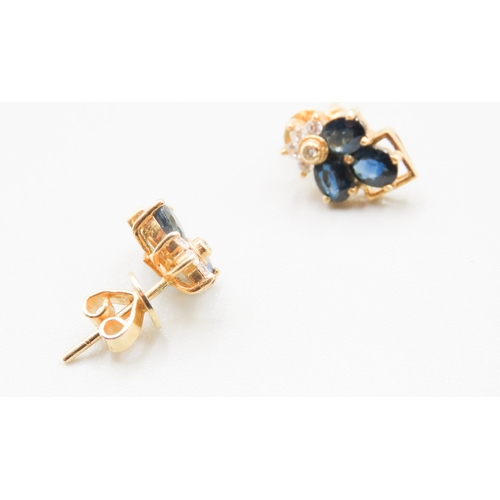 361 - Pair of Sapphire and Gemstone Cluster Set Earrings Mounted in 14 Carat Yellow Gold 1cm High