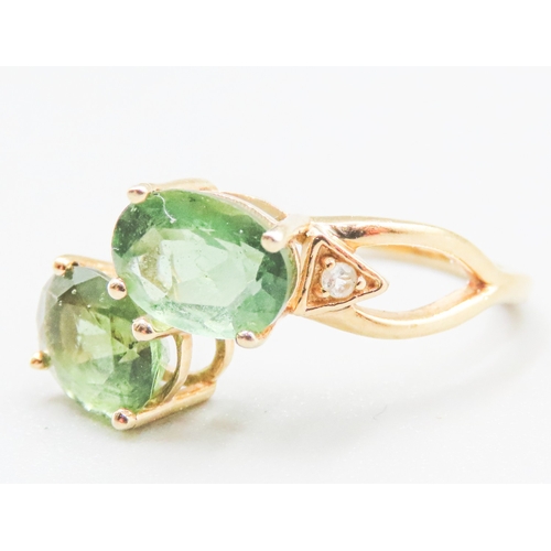 37 - Green Garnet Twin stone Ring Mounted in 9 Carat Yellow Gold Ring Size L and a Half