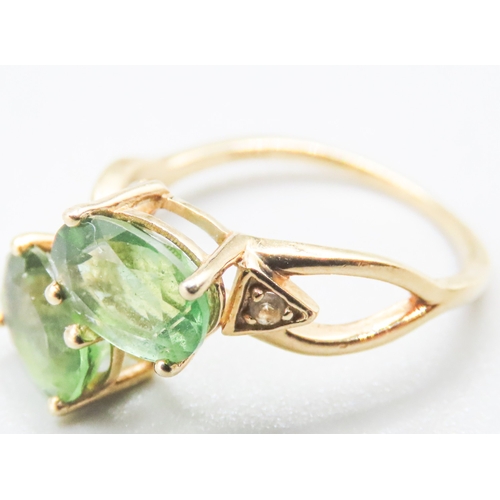 37 - Green Garnet Twin stone Ring Mounted in 9 Carat Yellow Gold Ring Size L and a Half