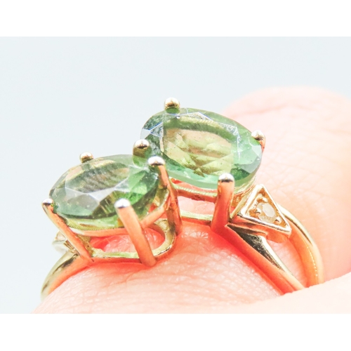 37 - Green Garnet Twin stone Ring Mounted in 9 Carat Yellow Gold Ring Size L and a Half