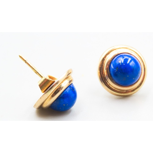 4 - Pair of Polished Lapis Lazuli Bezel Set Earrings Mounted in 9 Carat Yellow Gold 12mm High