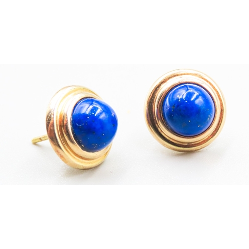 4 - Pair of Polished Lapis Lazuli Bezel Set Earrings Mounted in 9 Carat Yellow Gold 12mm High