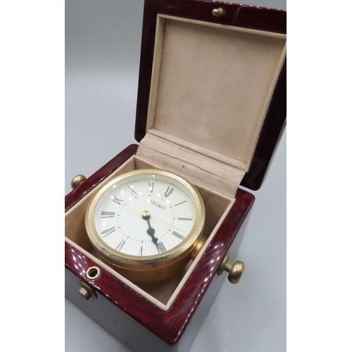 430 - Seiko Gold Tone Desk Clock Contained within Original Cherrywood Box