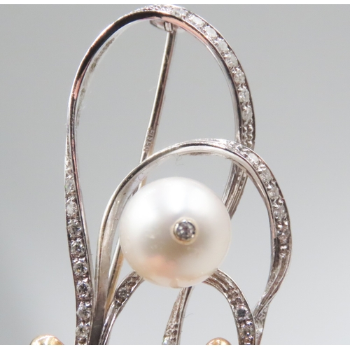 442 - Finely Detailed Diamond and Pearl Set Brooch Enamel Decorated Set in 18 Carat Yellow and White Gold ... 