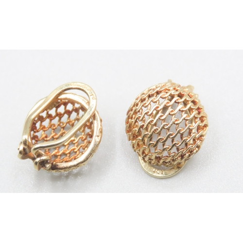 443 - Pair of 9 Carat Yellow Gold Basket Form Clip on Earrings 12mm High