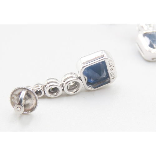 445 - Pair of 1950's Bezel Set Sapphire and Diamond Ladies Drop Earrings Mounted in 18 Carat White Gold To... 