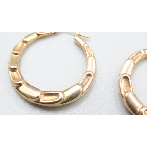 448 - Pair of 9 Carat Yellow Gold Ladies Hoop Earrings 3cm Diameter