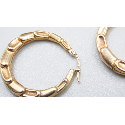 448 - Pair of 9 Carat Yellow Gold Ladies Hoop Earrings 3cm Diameter