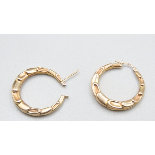 448 - Pair of 9 Carat Yellow Gold Ladies Hoop Earrings 3cm Diameter