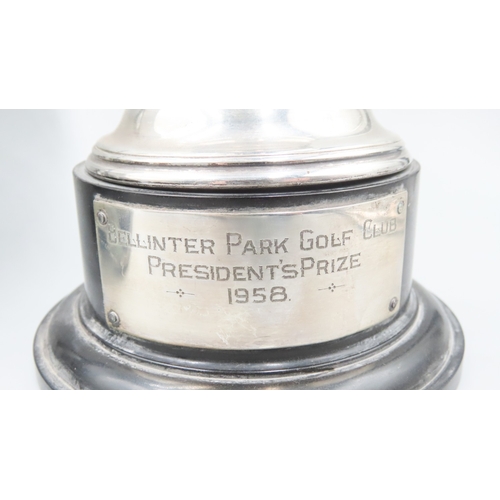 449 - Silver Prize Cup Pedestal Inscribed Bellinter Park Golf Club President's Prize 1958 Cup 18cm High