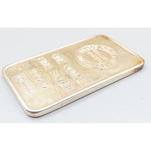 45 - One Ounce Fine 999.9 Silver Bar by Sharps Pixley & Co Ltd London Bullion Brokers