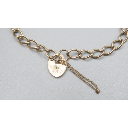 453 - 9 Carat Yellow Gold Bracelet Key and Lucky Horseshoe Charms Heart Padlock Clasp 18cm Long