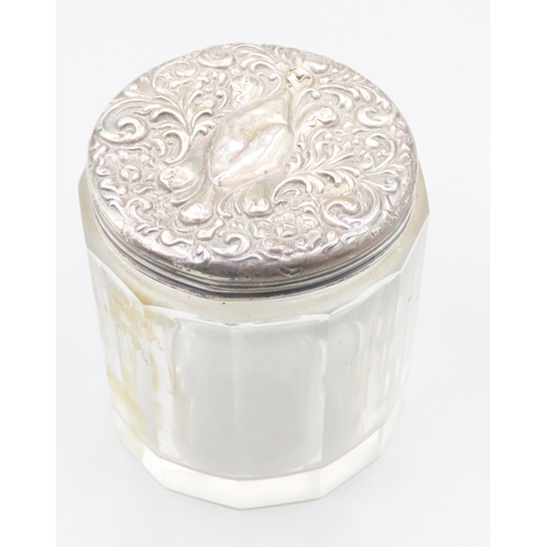 464 - Silver Topped Desk Jar Facet Cut Screw Top