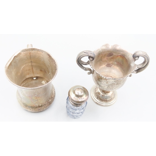 476 - Three Pieces of Silver Including Twin Handled Silver Presentation Cup and Other Items as Photographe... 