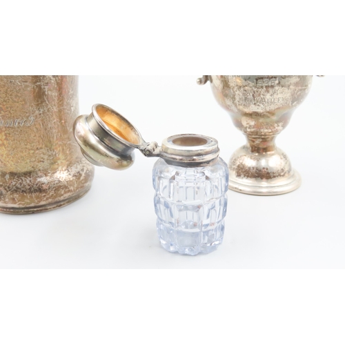 476 - Three Pieces of Silver Including Twin Handled Silver Presentation Cup and Other Items as Photographe... 