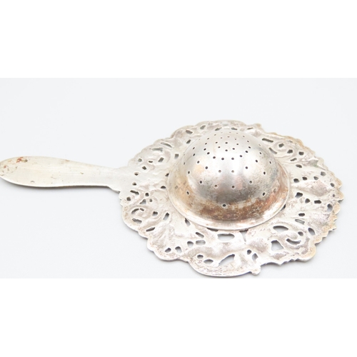 477 - Silver Tea Strainer Cherub Motif Decoration Attractively Detailed Hallmarked John Caffe London 1772