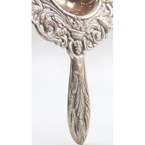 477 - Silver Tea Strainer Cherub Motif Decoration Attractively Detailed Hallmarked John Caffe London 1772