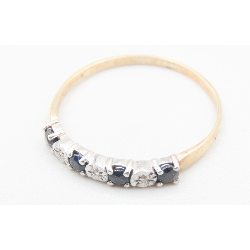 487 - Sapphire and Diamond Set Half Eternity Ring Mounted in 9 Carat Yellow Gold Ring Size Y