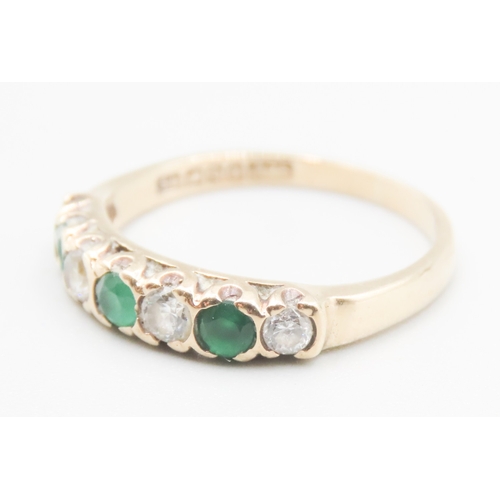 495 - Emerald and Gemstone Set Seven Stone Ring Mounted in 9 Carat Yellow Gold Ring Size O and a Half