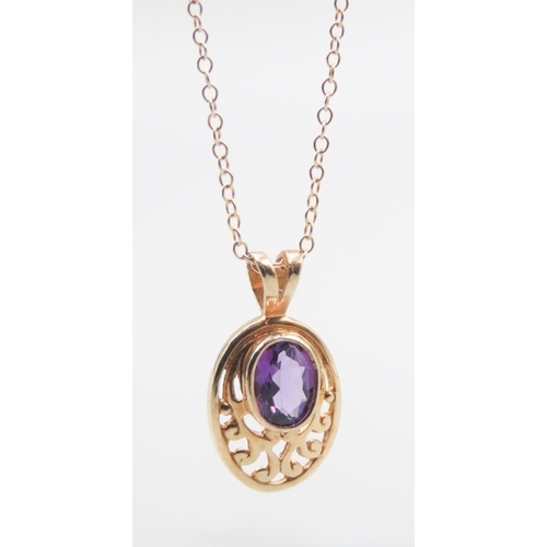 497 - Attractively Detailed Amethyst Set Pendant Mounted in 9 Carat Yellow Gold 1.5cm High Set on 9 Carat ... 