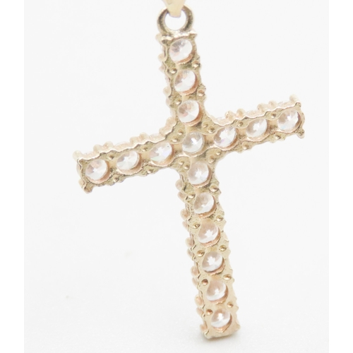 499 - Gemstone Set Cross Pendant Mounted in 10 Carat Yellow Gold 3cm High Set on 9 Carat Yellow Gold Chain... 