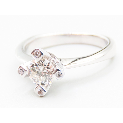 5 - Diamond Solitaire Four Claw Set with Further Diamond Insets Mounted in 18 Carat White Gold Ring Size... 