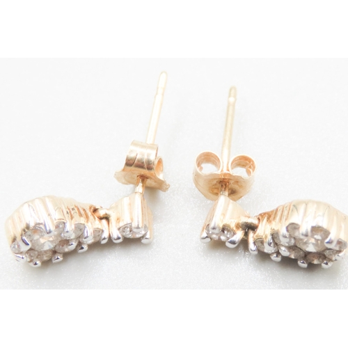 500 - Pair of Diamond Cluster Set Ladies Earrings Mounted in 14 Carat Yellow Gold 1cm High Total Diamond C... 