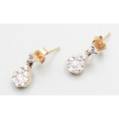 500 - Pair of Diamond Cluster Set Ladies Earrings Mounted in 14 Carat Yellow Gold 1cm High Total Diamond C... 