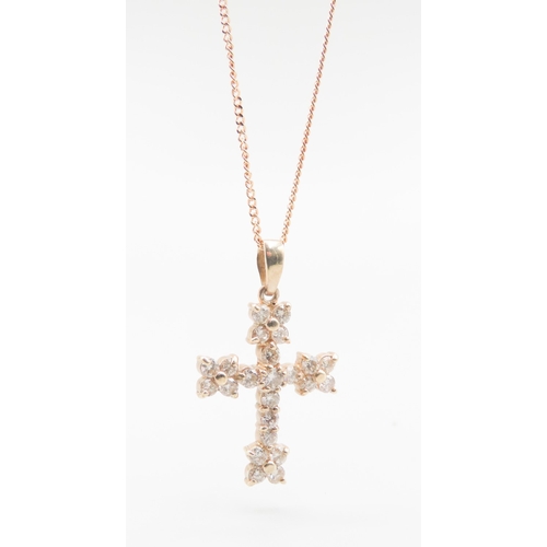 506 - Diamond Set Cross Pendant Attractively Detailed Mounted in 18 Carat Yellow Gold 2.5cm High Set on 18... 