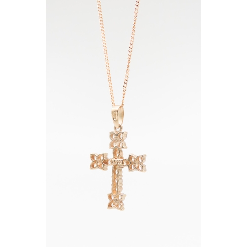 506 - Diamond Set Cross Pendant Attractively Detailed Mounted in 18 Carat Yellow Gold 2.5cm High Set on 18... 