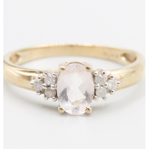 507 - Kunzite Centre Stone Ring with Diamond Cluster Set to Shoulders Mounted in 9 Carat Yellow Gold Ring ... 