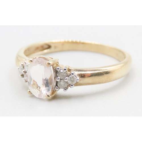 507 - Kunzite Centre Stone Ring with Diamond Cluster Set to Shoulders Mounted in 9 Carat Yellow Gold Ring ... 