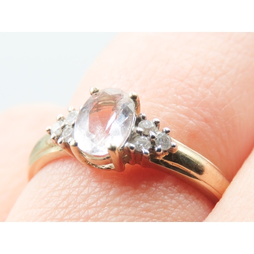 507 - Kunzite Centre Stone Ring with Diamond Cluster Set to Shoulders Mounted in 9 Carat Yellow Gold Ring ... 