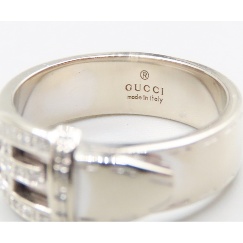 51 - Gucci Diamond Set Buckle Motif Ring Mounted in 18 Carat White Gold Ring Size O with Original Present... 