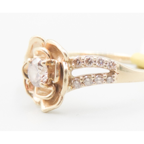 510 - Diamond Set Rose Motif Ring with Further Diamonds Set to Shoulders Mounted in 9 Carat Yellow Gold Ri... 