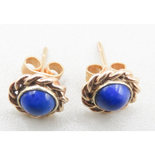 511 - Pair of Lapis Lazuli Set Earrings Mounted in 9 Carat Yellow Gold 1cm High