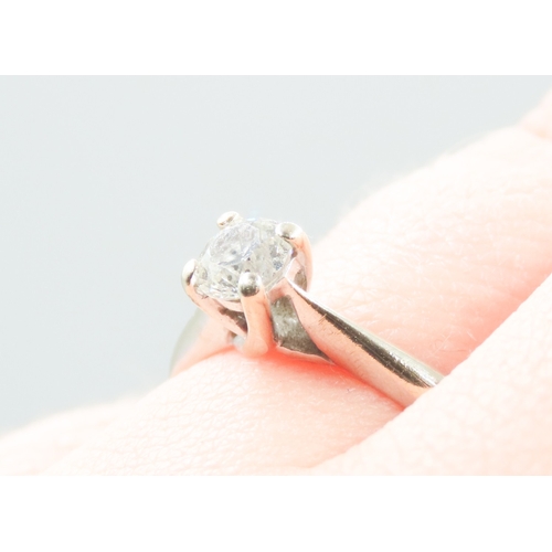 513 - Diamond Solitaire Four Prong Set in 18 Carat White Gold Ring Size N and a Half