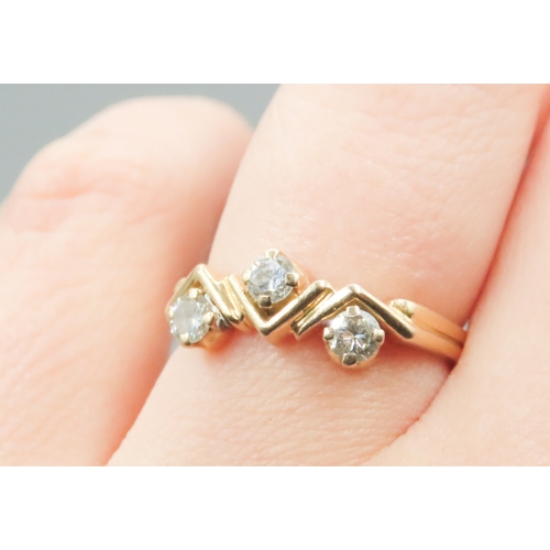 517 - Diamond Three Stone Set Geometric Form Ring Mounted in 18 Carat Yellow Gold Ring Size N