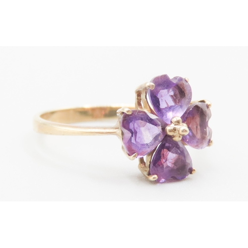 536 - Amethyst Set Four Stone Clover Motif Ring Mounted in 9 Carat Yellow Gold Ring Size M