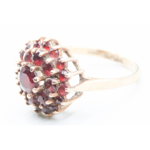 540 - Red Garnet Cluster Set Ring Mounted in 9 Carat Yellow Gold Ring Size O