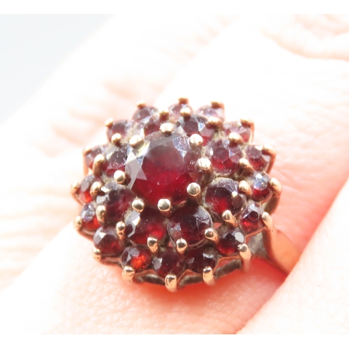 540 - Red Garnet Cluster Set Ring Mounted in 9 Carat Yellow Gold Ring Size O