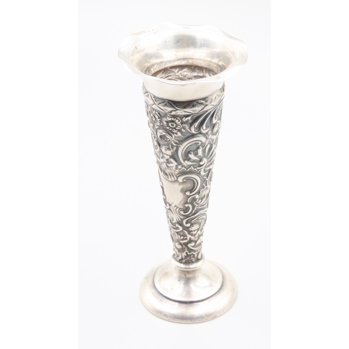 542 - Finely Detailed Silver Stem Vase Tapered Form Turned Pedestal Base 13cm High